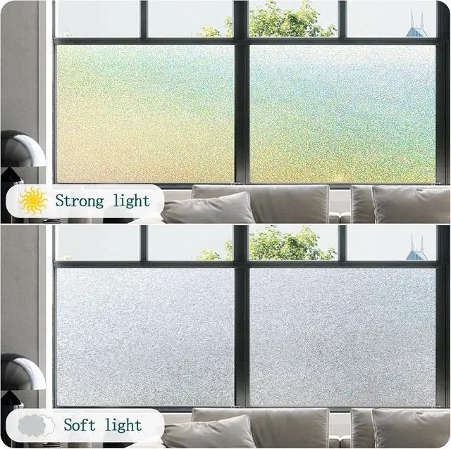 Alt view image 2 of 7 - Window Privacy Film, Frosted Stained Glass Window Film, Static Cling Non-Adhesive Heat Control UV Blocking Window Clings Sticker Decorative for Bathroom Home Door 17.5" x 78.7"