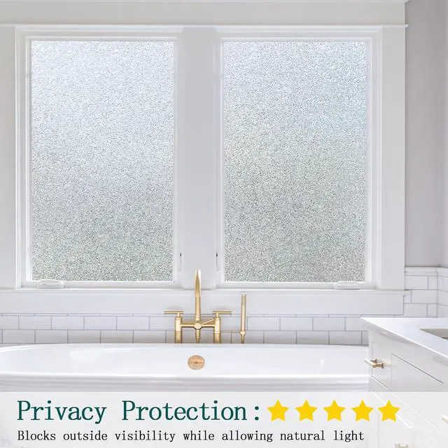 Alt view image 4 of 7 - Window Privacy Film, Frosted Stained Glass Window Film, Static Cling Non-Adhesive Heat Control UV Blocking Window Clings Sticker Decorative for Bathroom Home Door 17.5" x 78.7"