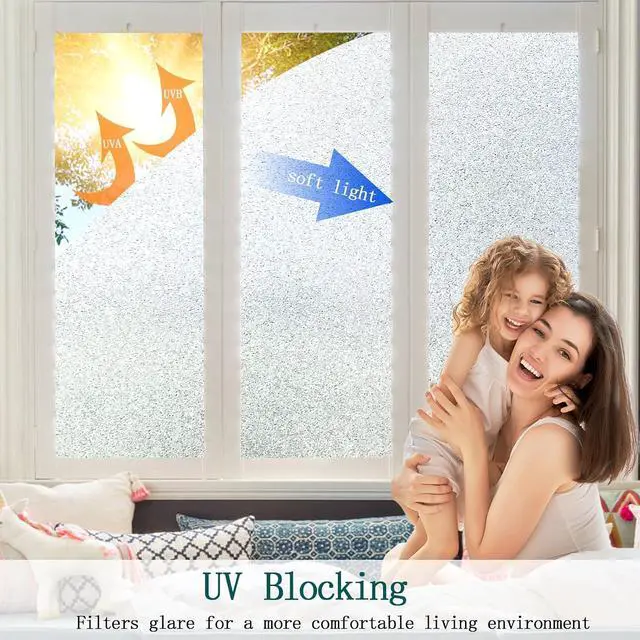 Alt view image 5 of 7 - Window Privacy Film, Frosted Stained Glass Window Film, Static Cling Non-Adhesive Heat Control UV Blocking Window Clings Sticker Decorative for Bathroom Home Door 17.5" x 78.7"