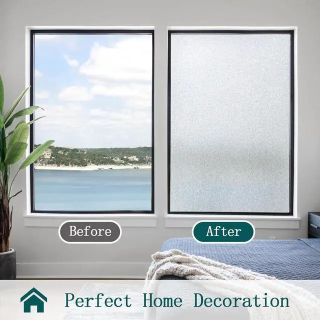 Alt view image 3 of 7 - Window Privacy Film, Frosted Stained Glass Window Film, Static Cling Non-Adhesive Heat Control UV Blocking Window Clings Sticker Decorative for Bathroom Home Door 17.5" x 78.7"