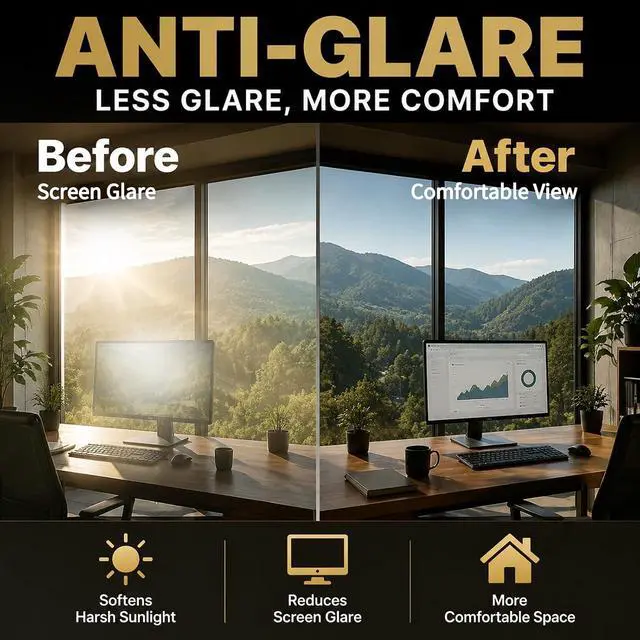 Alt view image 4 of 7 - FILMGOO One Way Privacy Window Film Heat Control Mirror Tint 17.5"×94.48" | Window Tint for Home Daytime Privacy, See Out Not In Mirror Film, Static Cling No Glue, Heat Blocking UV Protection