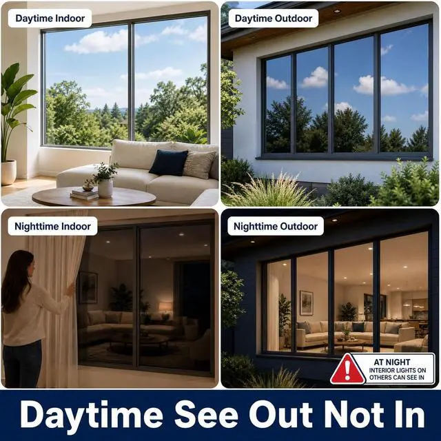 Alt view image 2 of 7 - FILMGOO One Way Privacy Window Film Heat Control Mirror Tint 17.5"×94.48" | Window Tint for Home Daytime Privacy, See Out Not In Mirror Film, Static Cling No Glue, Heat Blocking UV Protection