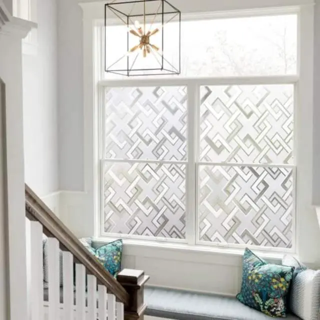 Alt view image 2 of 7 - Finnez Decorative Privacy Window Film, 3D Rhombus Pattern, 17.5 x 78.7 in | Static Cling Peel & Stick Removable, Day & Night Privacy Frosted, Renter Friendly Decorative for Front Door Glass
