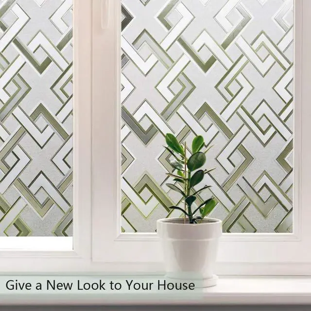 Alt view image 3 of 7 - Finnez Decorative Privacy Window Film, 3D Rhombus Pattern, 17.5 x 78.7 in | Static Cling Peel & Stick Removable, Day & Night Privacy Frosted, Renter Friendly Decorative for Front Door Glass