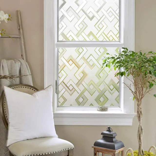 Alt view image 4 of 7 - Finnez Decorative Privacy Window Film, 3D Rhombus Pattern, 17.5 x 78.7 in | Static Cling Peel & Stick Removable, Day & Night Privacy Frosted, Renter Friendly Decorative for Front Door Glass