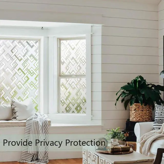 Alt view image 5 of 7 - Finnez Decorative Privacy Window Film, 3D Rhombus Pattern, 17.5 x 78.7 in | Static Cling Peel & Stick Removable, Day & Night Privacy Frosted, Renter Friendly Decorative for Front Door Glass