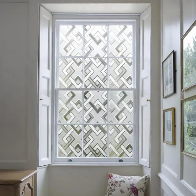 Alt view image 6 of 7 - Finnez Decorative Privacy Window Film, 3D Rhombus Pattern, 17.5 x 78.7 in | Static Cling Peel & Stick Removable, Day & Night Privacy Frosted, Renter Friendly Decorative for Front Door Glass