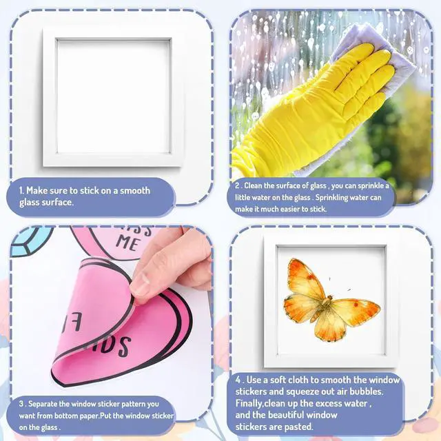 Alt view image 7 of 7 - Whaline 6 Sheet Spring Flower Window Clings Window Decal Hydrangea Lavender Daisy Floral Butterfly Reusable Anti-Collision Windows Decor for Office School Home Party Supplies