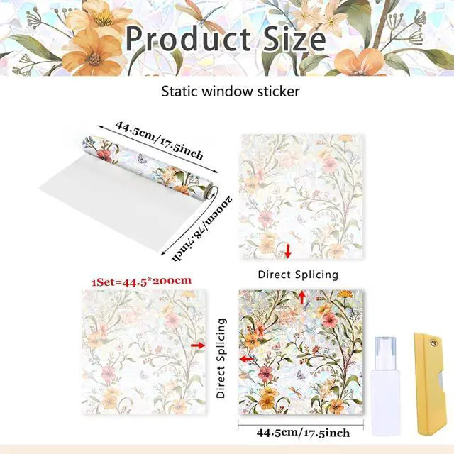 Alt view image 3 of 7 - Stained Glass Window Film,17.5" x 78.7" Window Privacy Films | Thicken Rainbow Window Clings, Static Cling Removable Renter-Friendly, UV Sun Blocking Heat Control Stickers for Home Doors