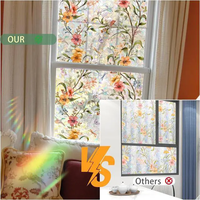 Alt view image 4 of 7 - Stained Glass Window Film,17.5" x 78.7" Window Privacy Films | Thicken Rainbow Window Clings, Static Cling Removable Renter-Friendly, UV Sun Blocking Heat Control Stickers for Home Doors