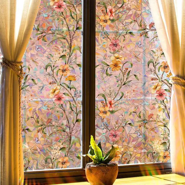 Alt view image 5 of 7 - Stained Glass Window Film,17.5" x 78.7" Window Privacy Films | Thicken Rainbow Window Clings, Static Cling Removable Renter-Friendly, UV Sun Blocking Heat Control Stickers for Home Doors