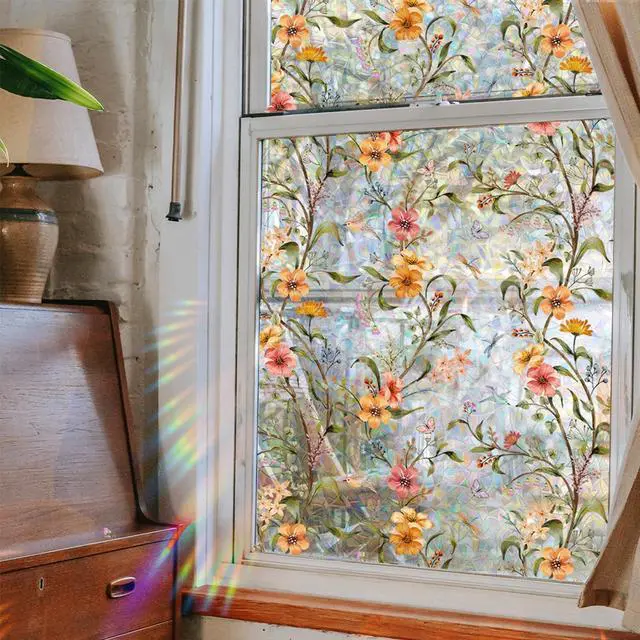 Alt view image 6 of 7 - Stained Glass Window Film,17.5" x 78.7" Window Privacy Films | Thicken Rainbow Window Clings, Static Cling Removable Renter-Friendly, UV Sun Blocking Heat Control Stickers for Home Doors