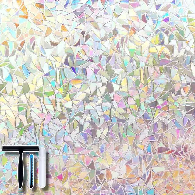 Main image of Volcanics Window Privacy Film, Stained Glass Rainbow Cling, 17.5" x 78.7" | with Installation Tools, Static Window Clings, Non-Adhesive Reusable Window Tint, Heat Control UV Blocking for Glass Doors