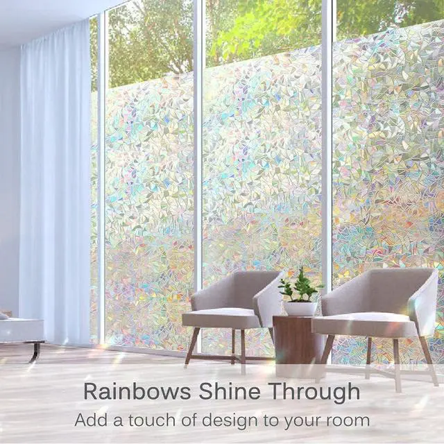 Alt view image 2 of 7 - Volcanics Window Privacy Film, Stained Glass Rainbow Cling, 17.5" x 78.7" | with Installation Tools, Static Window Clings, Non-Adhesive Reusable Window Tint, Heat Control UV Blocking for Glass Doors