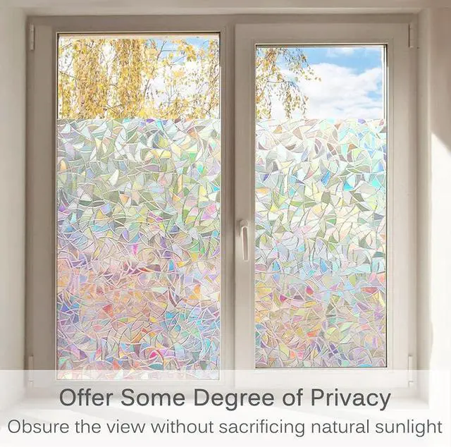 Alt view image 3 of 7 - Volcanics Window Privacy Film, Stained Glass Rainbow Cling, 17.5" x 78.7" | with Installation Tools, Static Window Clings, Non-Adhesive Reusable Window Tint, Heat Control UV Blocking for Glass Doors
