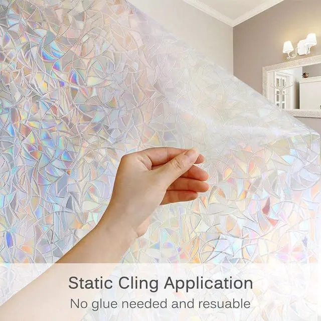 Alt view image 5 of 7 - Volcanics Window Privacy Film, Stained Glass Rainbow Cling, 17.5" x 78.7" | with Installation Tools, Static Window Clings, Non-Adhesive Reusable Window Tint, Heat Control UV Blocking for Glass Doors