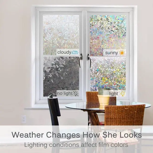 Alt view image 6 of 7 - Volcanics Window Privacy Film, Stained Glass Rainbow Cling, 17.5" x 78.7" | with Installation Tools, Static Window Clings, Non-Adhesive Reusable Window Tint, Heat Control UV Blocking for Glass Doors