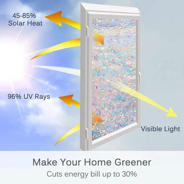 Alt view image 4 of 7 - Volcanics Window Privacy Film, Stained Glass Rainbow Cling, 17.5" x 78.7" | with Installation Tools, Static Window Clings, Non-Adhesive Reusable Window Tint, Heat Control UV Blocking for Glass Doors