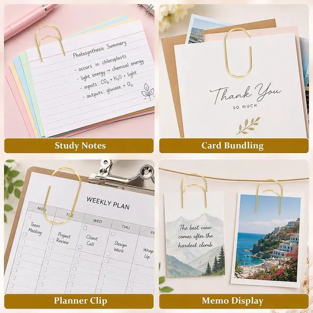 Alt view image 6 of 7 - 20 Pcs Jumbo Paper Clips 2 Inch (50mm), Large Gold Paperclips, Non-Skid Smooth Steel Wire, Oversized Wide Clips for Office School Planner Bookmarks