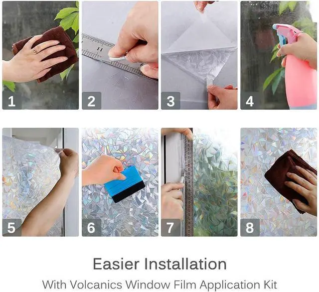 Alt view image 7 of 7 - Volcanics Window Privacy Film, Stained Glass Rainbow Cling, 17.5" x 78.7" | with Installation Tools, Static Window Clings, Non-Adhesive Reusable Window Tint, Heat Control UV Blocking for Glass Doors