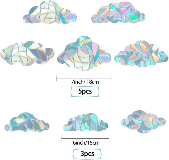 Alt view image 2 of 5 - GORGECRAFT 8Pcs Large Rainbow Window Clings 3D Decorative Window Film Cloud Shape Anti-Collision Stickers Door Static Cling for Kitchen Dining Room Bedroom