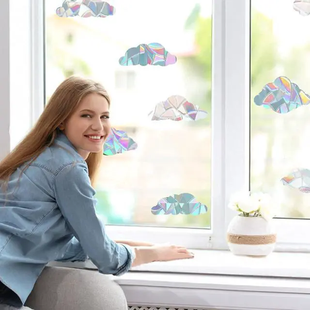 Alt view image 5 of 5 - GORGECRAFT 8Pcs Large Rainbow Window Clings 3D Decorative Window Film Cloud Shape Anti-Collision Stickers Door Static Cling for Kitchen Dining Room Bedroom