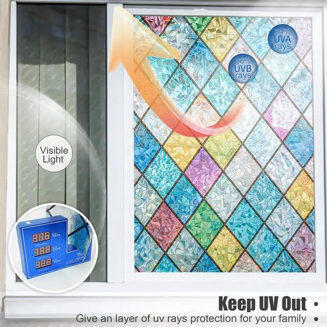 Alt view image 3 of 6 - Countewol Rainbow Privacy Window Film Stained Glass Window Film That is Adhesive-Free, Residue-Free, Reusable, and Easy to Install with Tools. (Rainbow, 17.5 X 78.7 in)