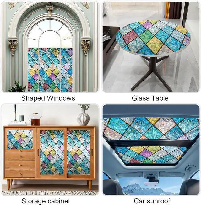 Alt view image 4 of 6 - Countewol Rainbow Privacy Window Film Stained Glass Window Film That is Adhesive-Free, Residue-Free, Reusable, and Easy to Install with Tools. (Rainbow, 17.5 X 78.7 in)