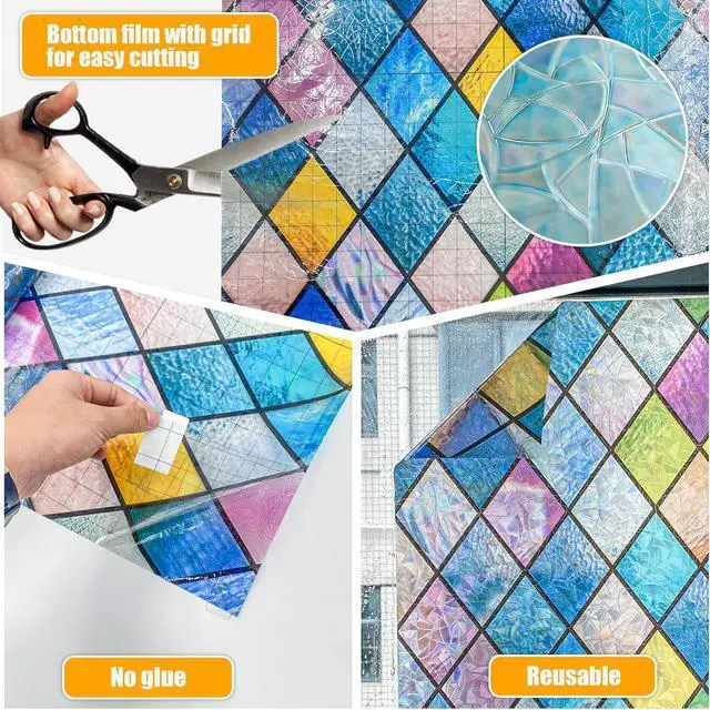 Alt view image 5 of 6 - Countewol Rainbow Privacy Window Film Stained Glass Window Film That is Adhesive-Free, Residue-Free, Reusable, and Easy to Install with Tools. (Rainbow, 17.5 X 78.7 in)