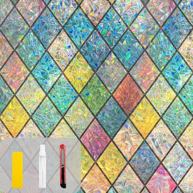 Main image of Countewol Rainbow Privacy Window Film Stained Glass Window Film That is Adhesive-Free, Residue-Free, Reusable, and Easy to Install with Tools. (Rainbow, 17.5 X 78.7 in)