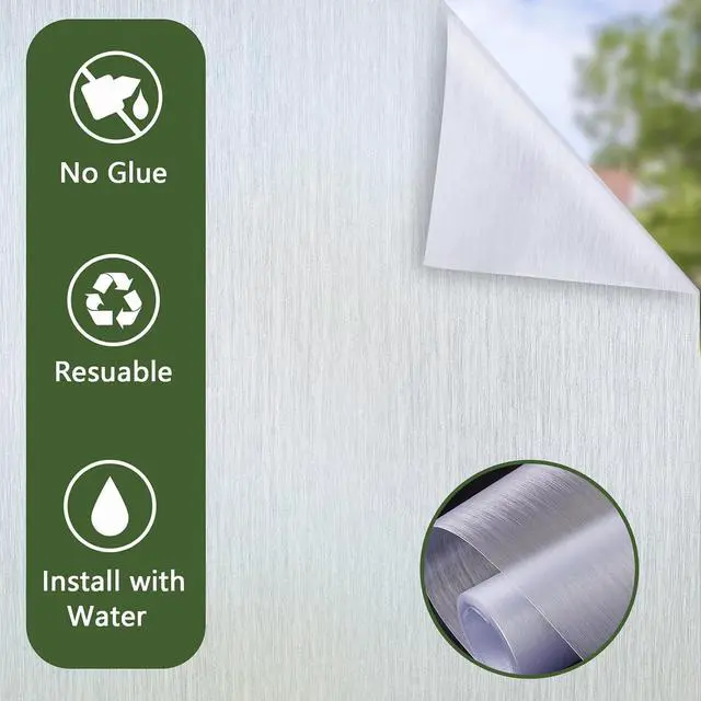 Alt view image 3 of 6 - Frosted Glass Window Privacy Film, Static Cling, 17.5" x 78.7" | Non-Adhesive Window Clings, UV & Heat Blocking Anti-Glare Glass Film, Removable Reusable Stickers for Bathroom Home Office