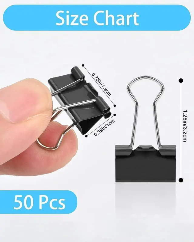 Alt view image 2 of 7 - Binder Clips 50 Pack 0.75 in Small Paper Clips for Office | Paper Binder Clips, Black, Metal, Paper Clamps, for Organizing Files, Notes, Documents, Office, Home and School Use