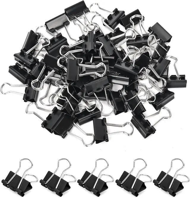 Main image of Binder Clips 50 Pack 0.75 in Small Paper Clips for Office | Paper Binder Clips, Black, Metal, Paper Clamps, for Organizing Files, Notes, Documents, Office, Home and School Use