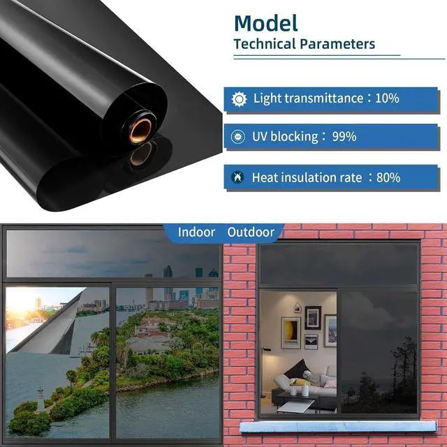 Alt view image 3 of 7 - XIAWEI One Way Window Privacy Film with Tools, 17.5In×6.5Ft, Cosmic Black | Heat Control Window Film, Window Tint Sun Blocking Blackout and UV Protection, Explosion-proof Premium PET Material