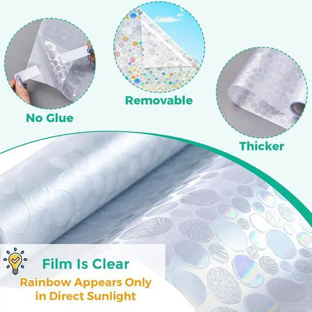 Alt view image 3 of 7 - Stained Glass Window Privacy Film,Rainbow Iridescent Bubble 17.5" x 78.7" | No Glue Static Cling Decorative Window Decor,No Residue,Anti-UV & Heat Blocking,Privacy for Front Door Home Bathroom