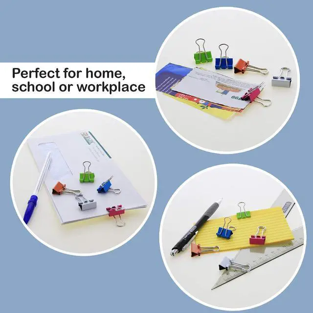 Alt view image 3 of 7 - BAZIC Products Small 3/4" (19mm) Assorted Color Binder Clip (20/Pack), 263 | assorted color binder clips, clamp paper stacks tight and hold without staples or folds