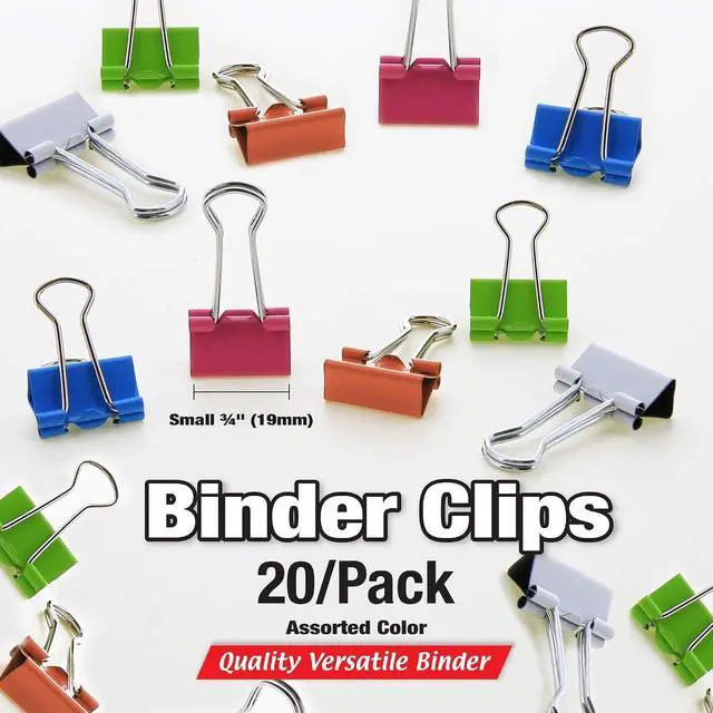 Alt view image 2 of 7 - BAZIC Products Small 3/4" (19mm) Assorted Color Binder Clip (20/Pack), 263 | assorted color binder clips, clamp paper stacks tight and hold without staples or folds