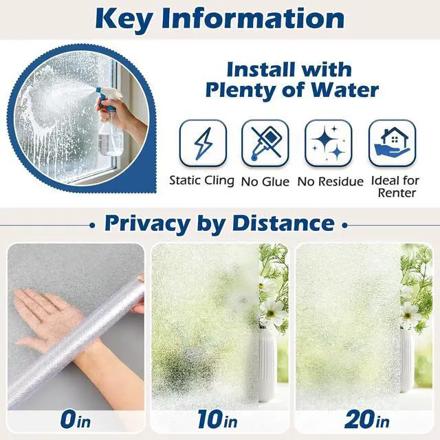 Alt view image 5 of 7 - Frosted Glass Window Privacy Film with Ice Vein, 17.5'' x 78.7'' | Non Adhesive, Removable Static Cling, UV Blocking, Decorative Frosting for Kitchen, Bedroom, Office, or on Doors, Pure