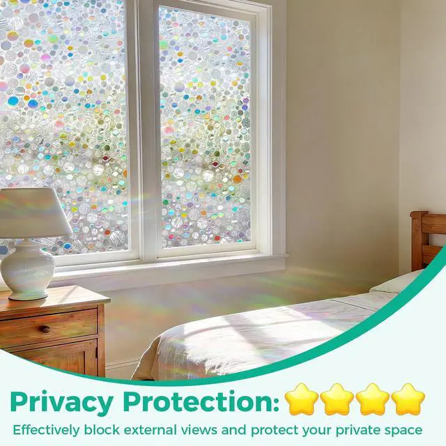 Alt view image 7 of 7 - Stained Glass Window Privacy Film,Rainbow Iridescent Bubble 17.5" x 78.7" | No Glue Static Cling Decorative Window Decor,No Residue,Anti-UV & Heat Blocking,Privacy for Front Door Home Bathroom