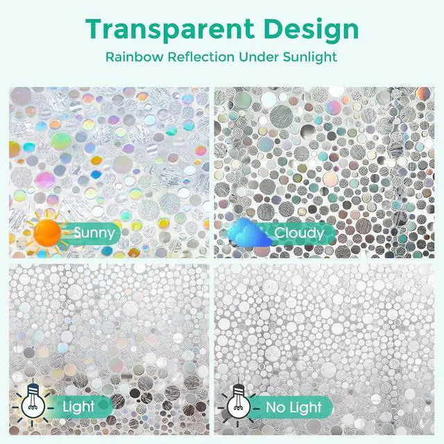 Alt view image 5 of 7 - Stained Glass Window Privacy Film,Rainbow Iridescent Bubble 17.5" x 78.7" | No Glue Static Cling Decorative Window Decor,No Residue,Anti-UV & Heat Blocking,Privacy for Front Door Home Bathroom