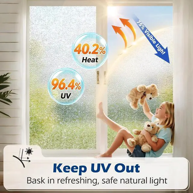 Alt view image 4 of 7 - Frosted Glass Window Privacy Film with Ice Vein, 17.5'' x 78.7'' | Non Adhesive, Removable Static Cling, UV Blocking, Decorative Frosting for Kitchen, Bedroom, Office, or on Doors, Pure