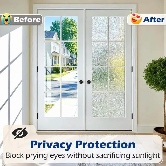 Alt view image 3 of 7 - Frosted Glass Window Privacy Film with Ice Vein, 17.5'' x 78.7'' | Non Adhesive, Removable Static Cling, UV Blocking, Decorative Frosting for Kitchen, Bedroom, Office, or on Doors, Pure