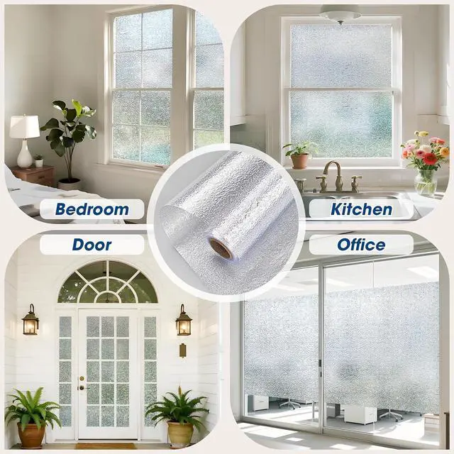 Alt view image 6 of 7 - Frosted Glass Window Privacy Film with Ice Vein, 17.5'' x 78.7'' | Non Adhesive, Removable Static Cling, UV Blocking, Decorative Frosting for Kitchen, Bedroom, Office, or on Doors, Pure