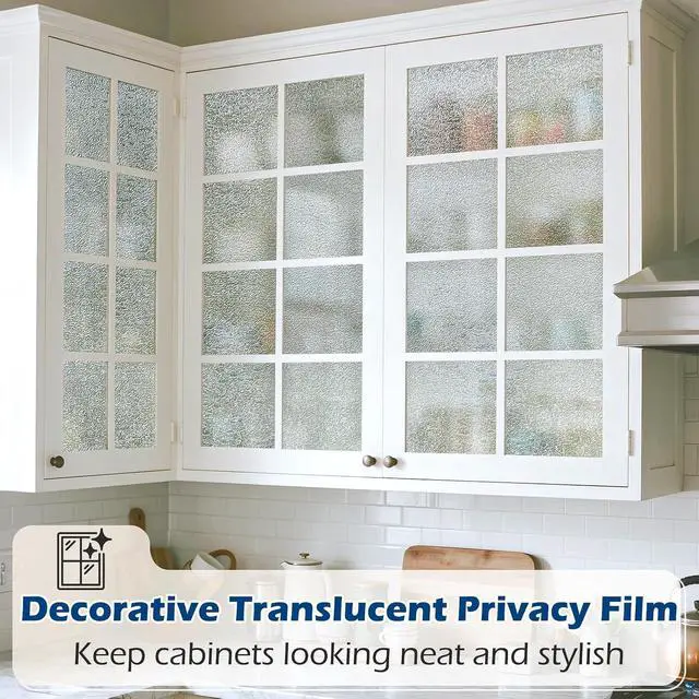Alt view image 7 of 7 - Frosted Glass Window Privacy Film with Ice Vein, 17.5'' x 78.7'' | Non Adhesive, Removable Static Cling, UV Blocking, Decorative Frosting for Kitchen, Bedroom, Office, or on Doors, Pure