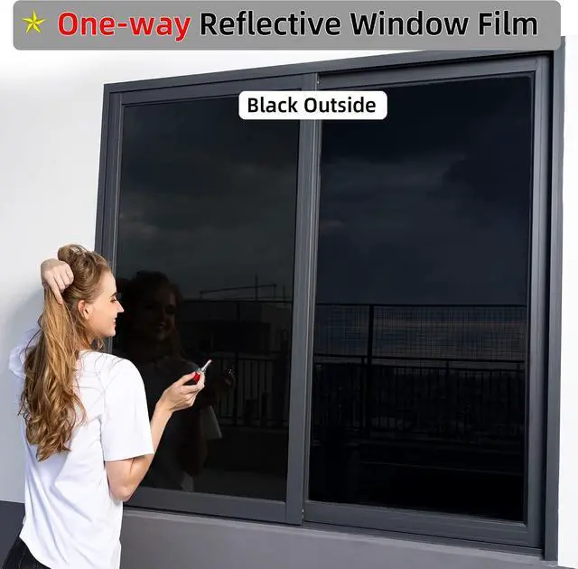 Alt view image 3 of 6 - FuFin One-Way Window Privacy Film with Tools, 17.5"×78.7", Black | Premium PET Material,Heat Control 99% UV Blocking and Privacy Protection and Blackout Window Film