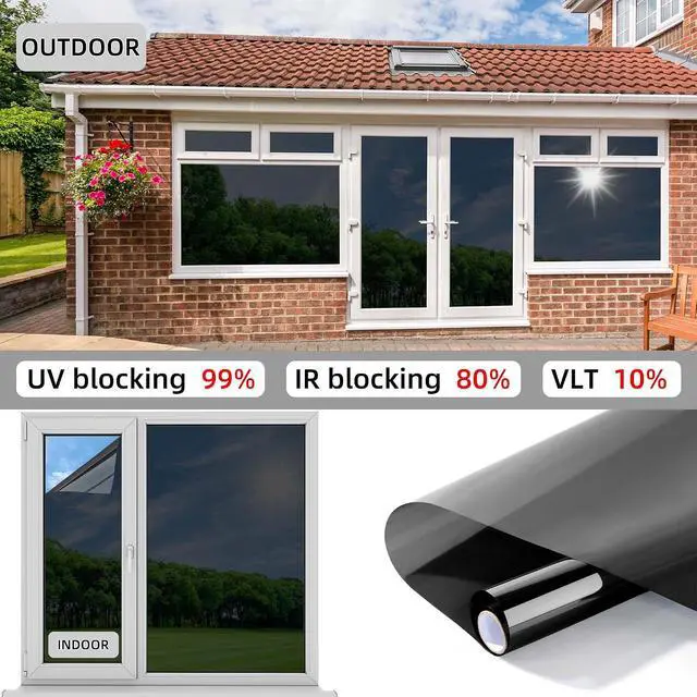 Alt view image 6 of 6 - FuFin One-Way Window Privacy Film with Tools, 17.5"×78.7", Black | Premium PET Material,Heat Control 99% UV Blocking and Privacy Protection and Blackout Window Film