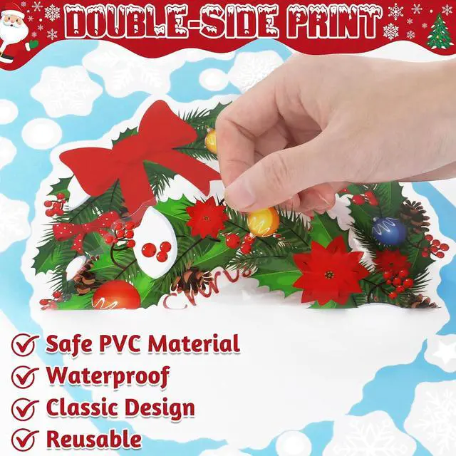 Alt view image 3 of 7 - 186PCS Christmas Decor, Christmas Window Clings, 9 Sheets Snowflake Window Stickers Decals with Santa Claus Snowman Reindeer, PVC Xmas Decorations Clings for Holiday Party Decorations Accessories