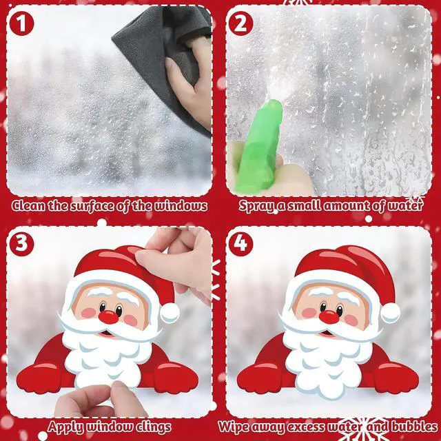 Alt view image 4 of 7 - 186PCS Christmas Decor, Christmas Window Clings, 9 Sheets Snowflake Window Stickers Decals with Santa Claus Snowman Reindeer, PVC Xmas Decorations Clings for Holiday Party Decorations Accessories