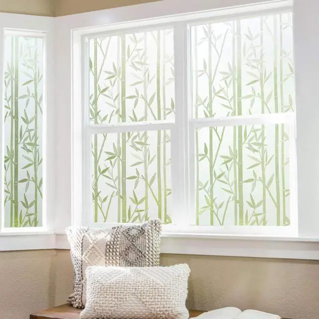 Alt view image 5 of 7 - Finnez Bamboo Window Privacy Film, Frosted Decorative Pattern 17.5" x 78.7" | Static Cling, No Glue, Removable, Reusable, Easy DIY Install, Blocks UV Rays, Decorative for Glass Doors & Windows