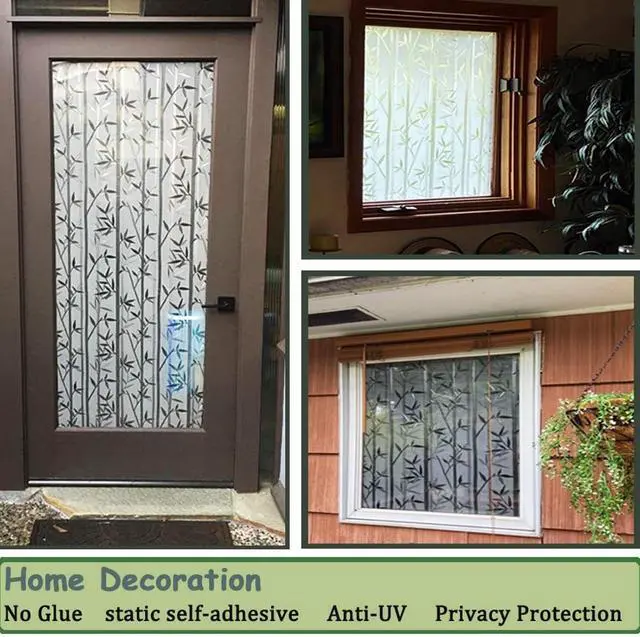 Alt view image 2 of 7 - Finnez Bamboo Window Privacy Film, Frosted Decorative Pattern 17.5" x 78.7" | Static Cling, No Glue, Removable, Reusable, Easy DIY Install, Blocks UV Rays, Decorative for Glass Doors & Windows